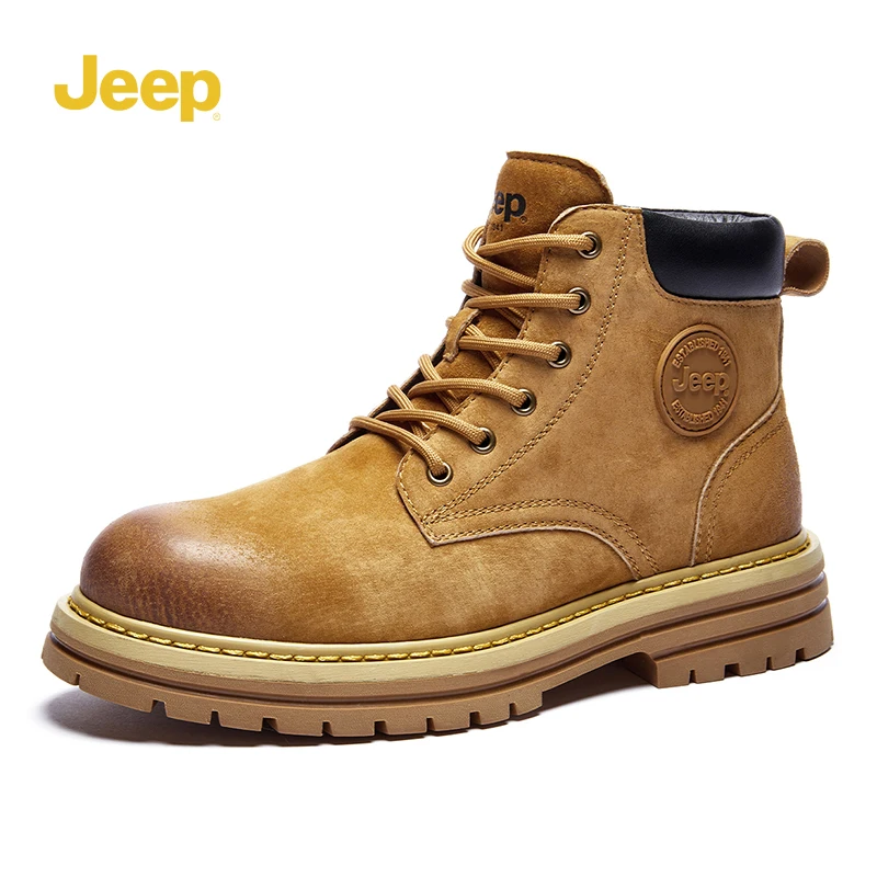 

Jeep Men's Outdoor Thick Sole Work Boots British Style Genuine Leather Motorcycle Ankle Boots