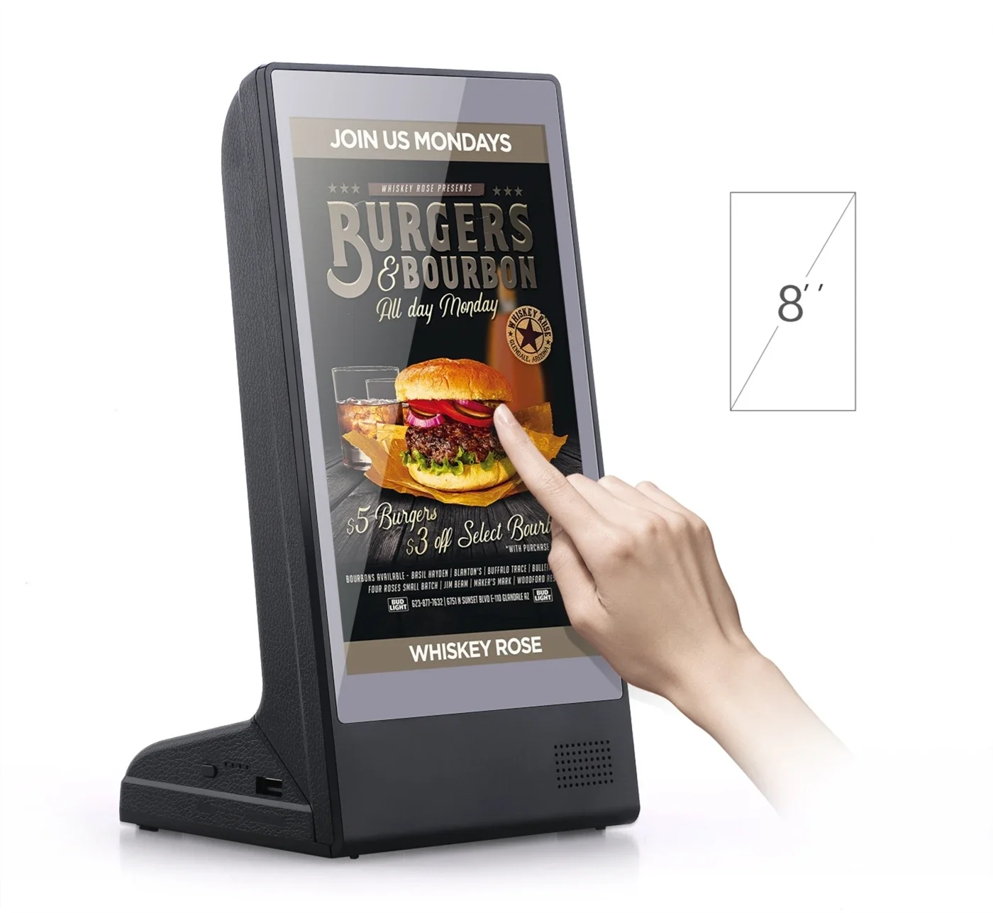 Horizontal Single LCD Touch Screen Restaurant Menu Power Bank Desktop Charging Station