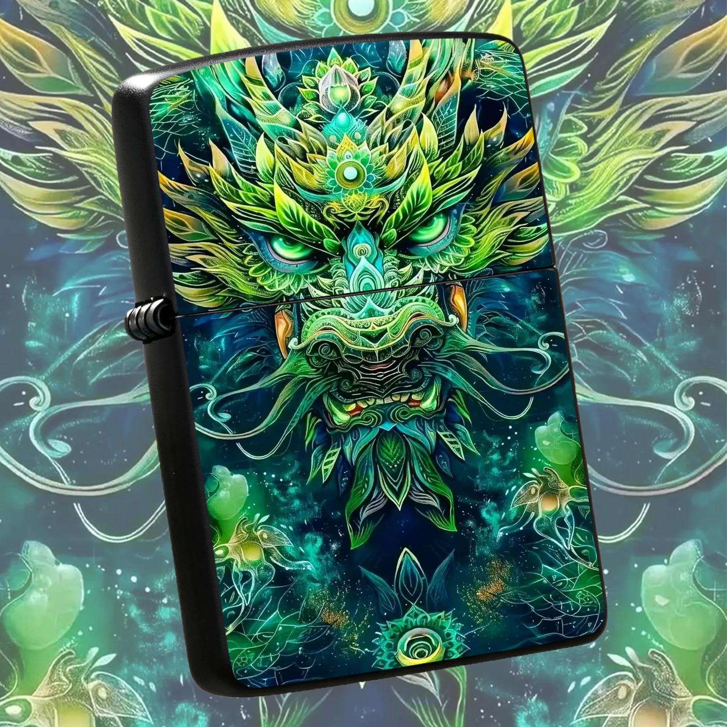 Exquisite Mythical Azure Dragon Themed Portable Lighter, Vibrant Emerald Green Art Pattern Decor, Versatile For Daily Use Outdoor Camping Hiking Travel, Stylish Creative Festive Gift For Dragon Culture Enthusiasts A Humorous And Interesting