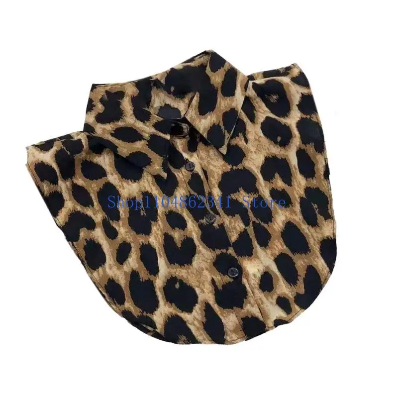5ASD Women Leopard Snakeskin Print Faux Faux Label Half Shirt قابلة للفصل بلوزة كاذبة أعلى ملحقات ملابس أنيقة
