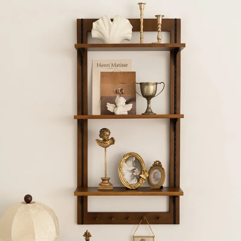 Mid Century Vintage Solid Wood Wall Shelf - Adjustable Modular Layer Display Rack for Home, Wall Mounted Storage - Space Saving