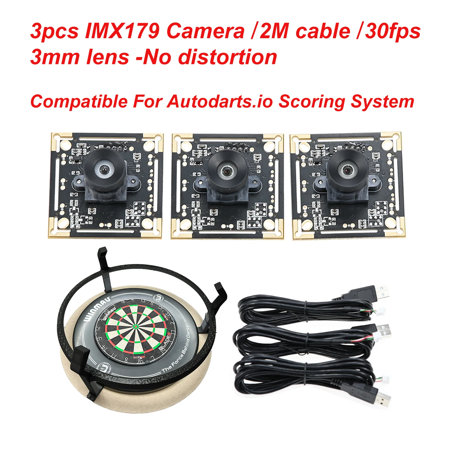 GXIVISION IMX179 Camera Module 2M Cable 30fps 3mm Lens Without Distortion,Compatible For Autodarts. io DIY Webcam,USB Drive Free