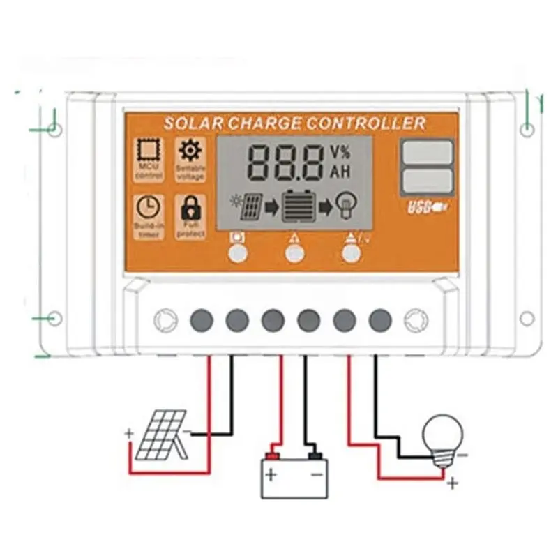 AT14 40A Solar Charge Controller Solar Panel Controller 12V/24V Adjustable LCD Display Panel Battery Regulator With USB Port
