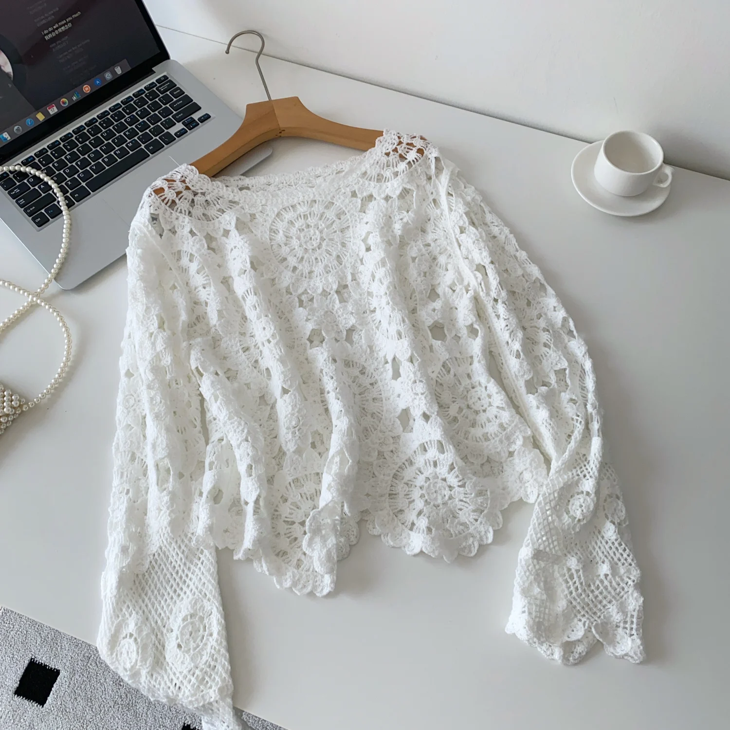 

Сексуальные вязаные майки с длинными рукавами и цветочным крючком, шикарный женский вечерний топ Y2k, женская одежда High Street