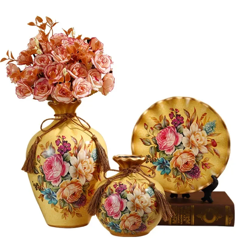 #Ceramic vase three piece set, luxurious home, creative decoration, living room, wedding gift, flower arrangement