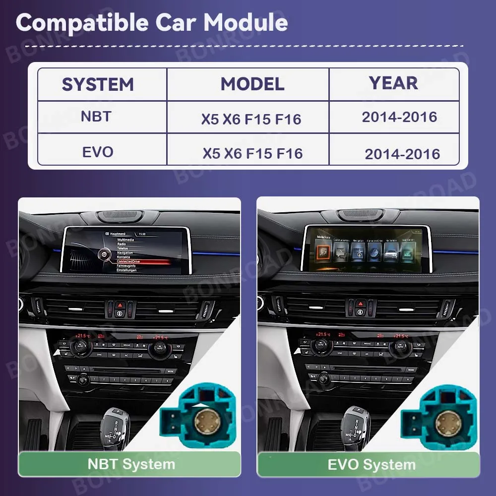 BONROAD Wireless CarPlay Android Auto Multimedia Player Car Radio For BMW X5 X6 F15 F16 NBT EVO System Bluetooth GPS Navigation Touch Screen