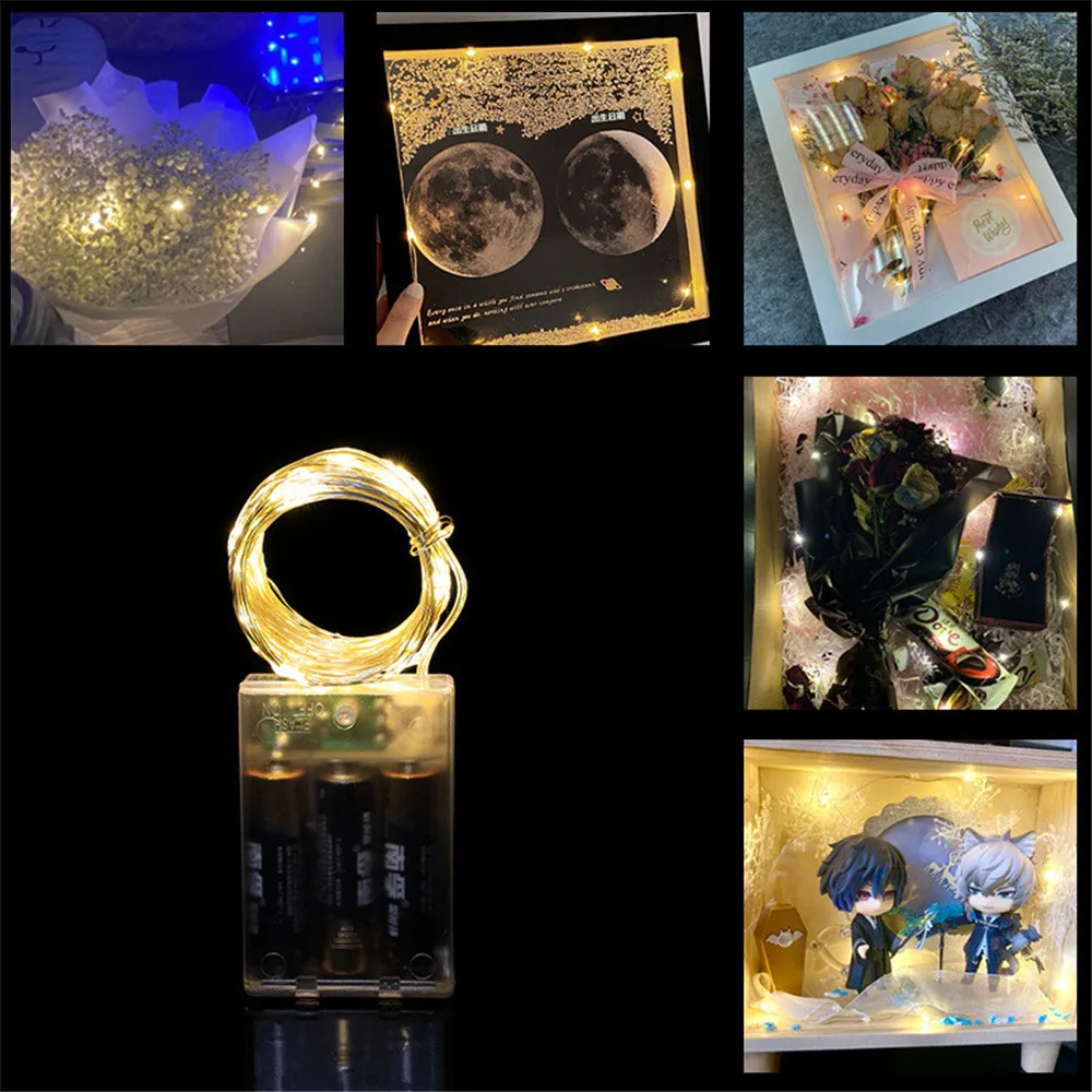 1/2/5/10M Fata Stringa di Luce Led Filo di Rame Luce Della Stringa Alimentata A Batteria Per La Camera Da Letto Giardino Festa Decorazione di Nozze