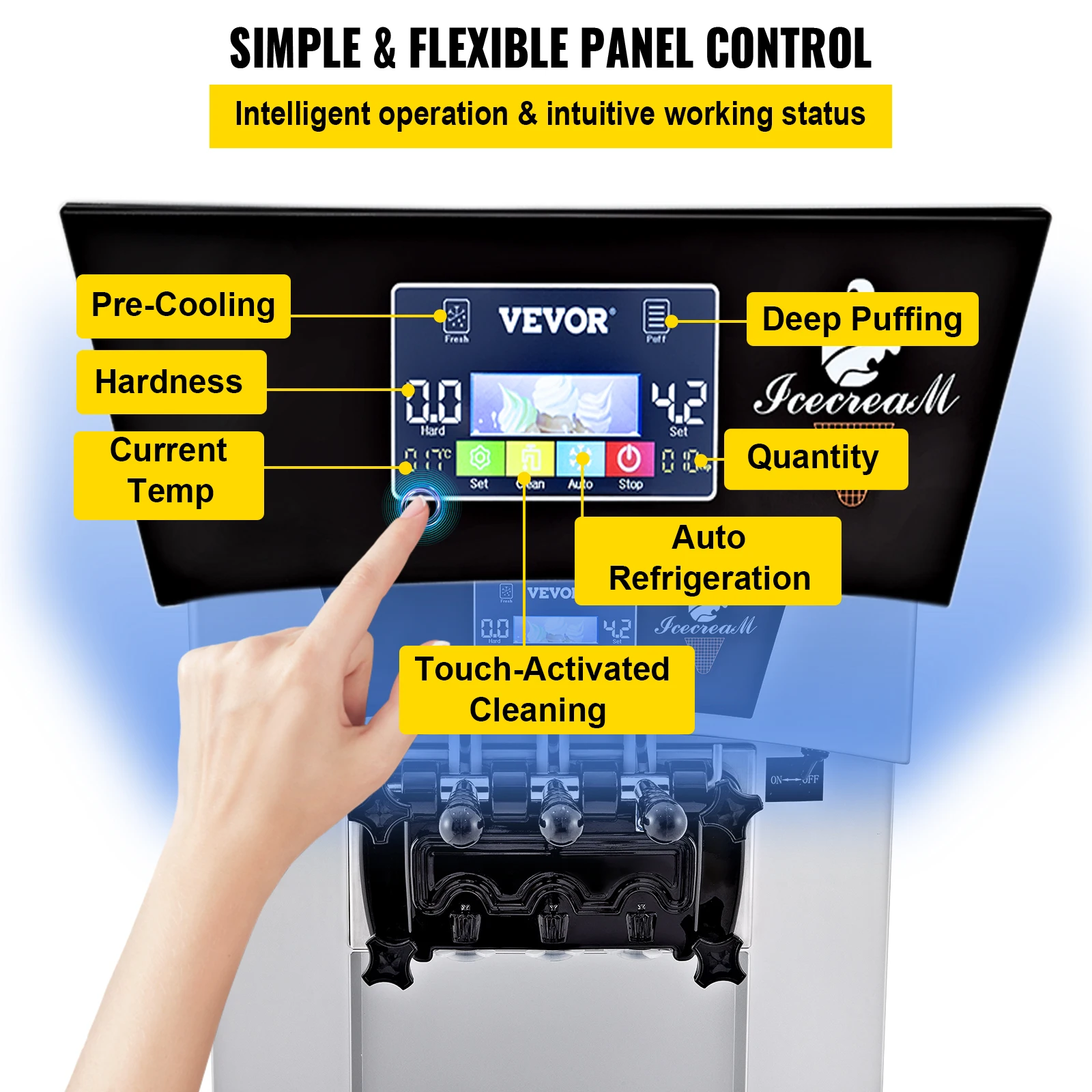آلات الآيس كريم الناعمة VEVOR مع ضاغط 1 أو 3 نكهات تخدم آلة طين الثلاجة الأوتوماتيكية للاستخدام التجاري محلات المشروبات
