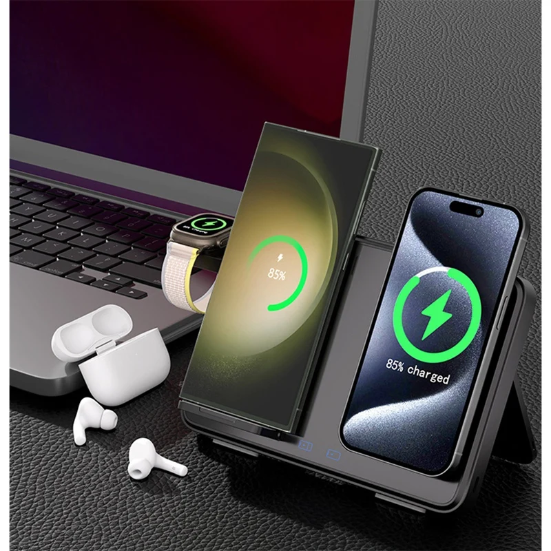 Wireless Charging Dock with LED Night Light and Foldable Design, for Fast Charging for and Watches White-ABFB view 4