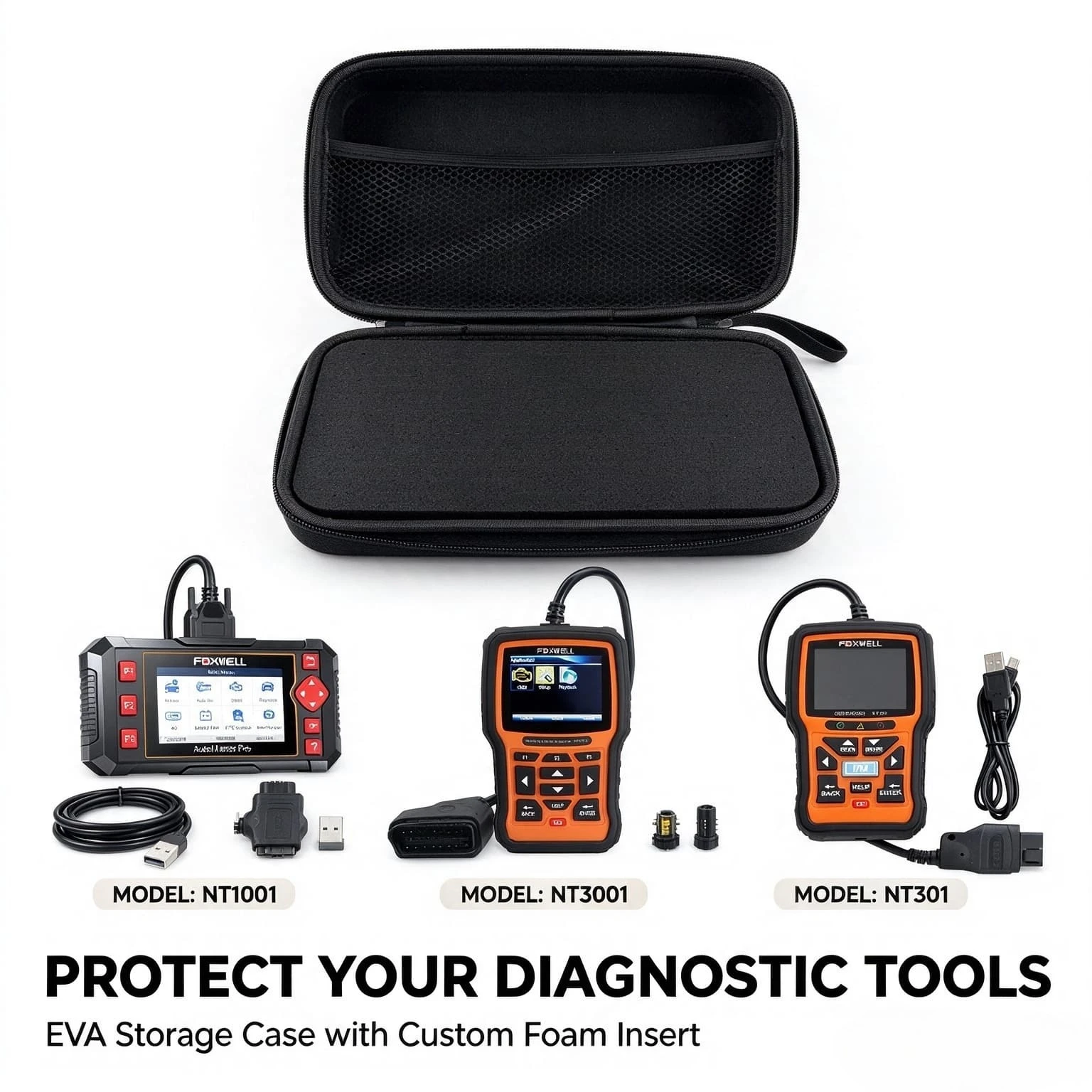 Durable EVA Protective Storage Organizer Case Fit FOXWELL NT301 NT510 NT604 OBD Scan Tool, Travel Carry Bag with DIY Custom
