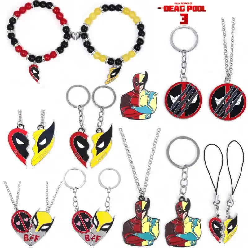 9Pcs Hot Anime Deadpool Wolverine Cospay Bracelets Couple Stone Beaded Bracelet Heart Pendant Halloween Gifts for  Best Friends