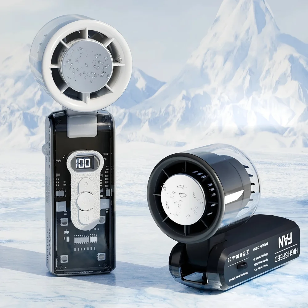 Portable High Speed Folding Refrigeration Fan Mini Handheld High Wind Power Fan with LED Light 3600mah USB Charging for Hiking