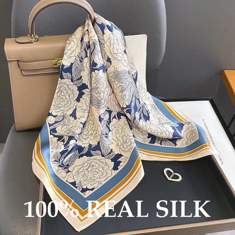 

Luxury 100% Natural Silk Square Scarf Women Headscarf Pure Real Silk Scarves Shawl 65cm Square Foulard Bandana Summer Wrap Hijab