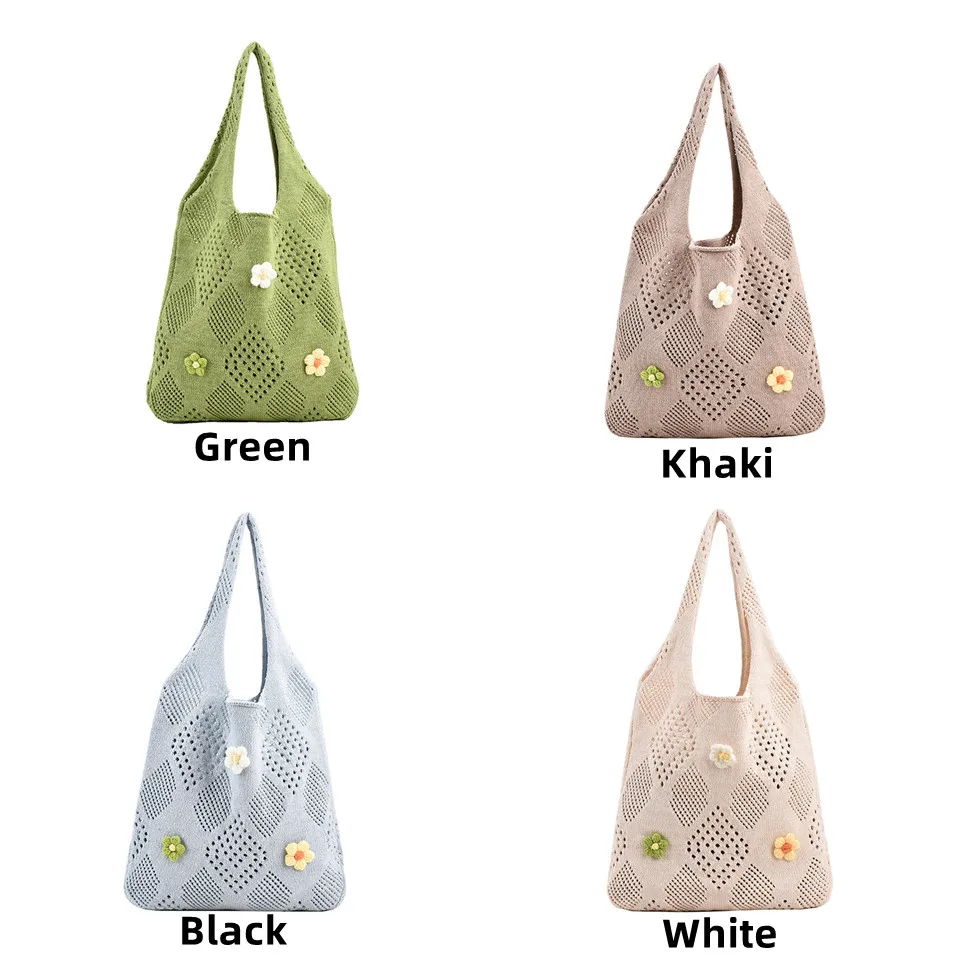 Cute Large Capacity Tote Handbag Trendy Wool Flower Shoulder Bag for Teenage Girls Fashion Student Top-handle Bag