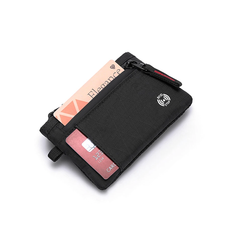 Credit Card Holder Men Wallets Luxury Nylon Slim Wallet Zipper Key Card Case Male Tactical Purse Coin Purse With Carabiner