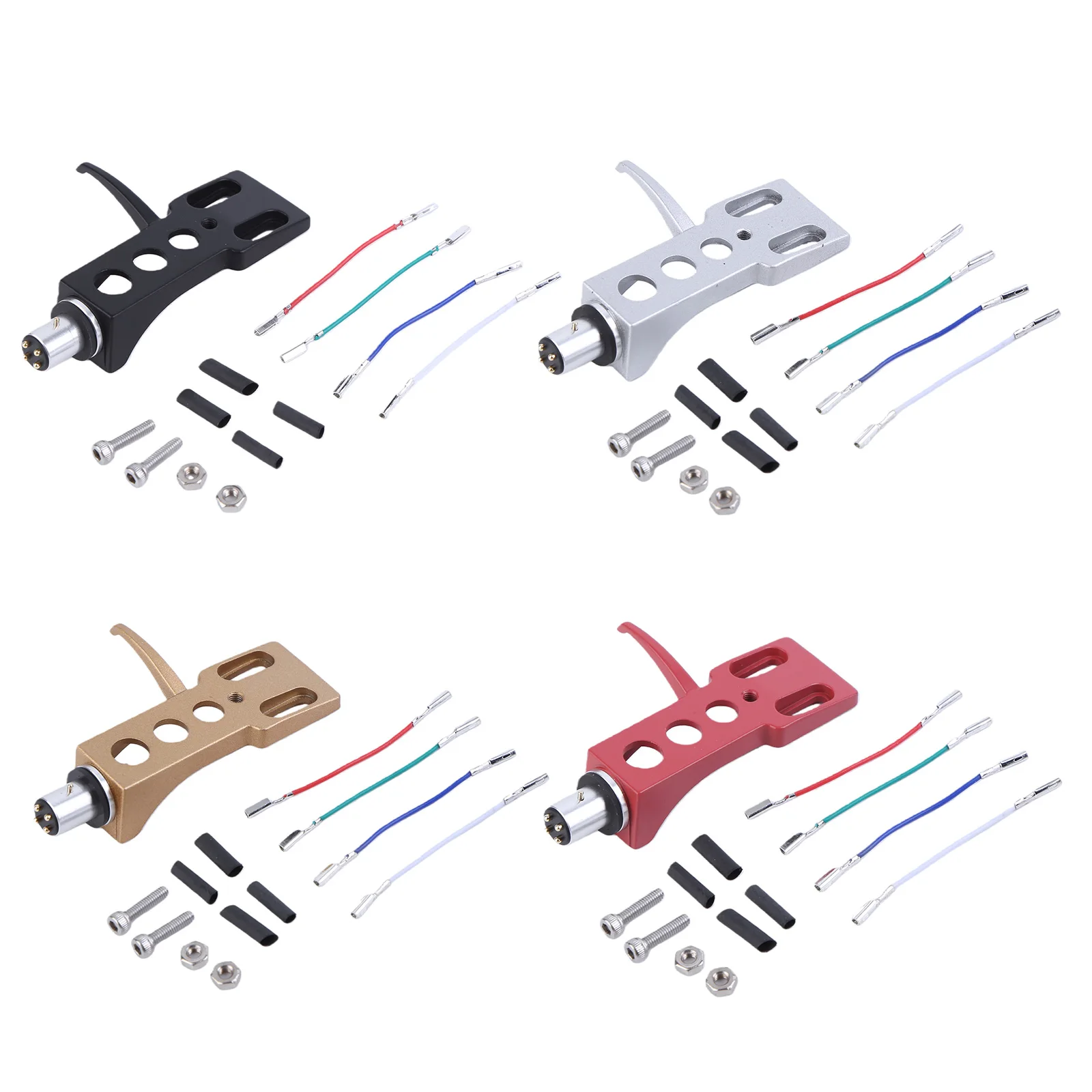 Cartridge Headshell Holder Kit with 4 Lead Wires Universal Phono Headshell for Most Record Player Replacement Headstands