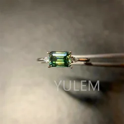 YULEM 5x7mm Emerald Cut Green Moissanite Ring for Women D/VVS1 Diamond Ring for Engagement Christmas Gifts