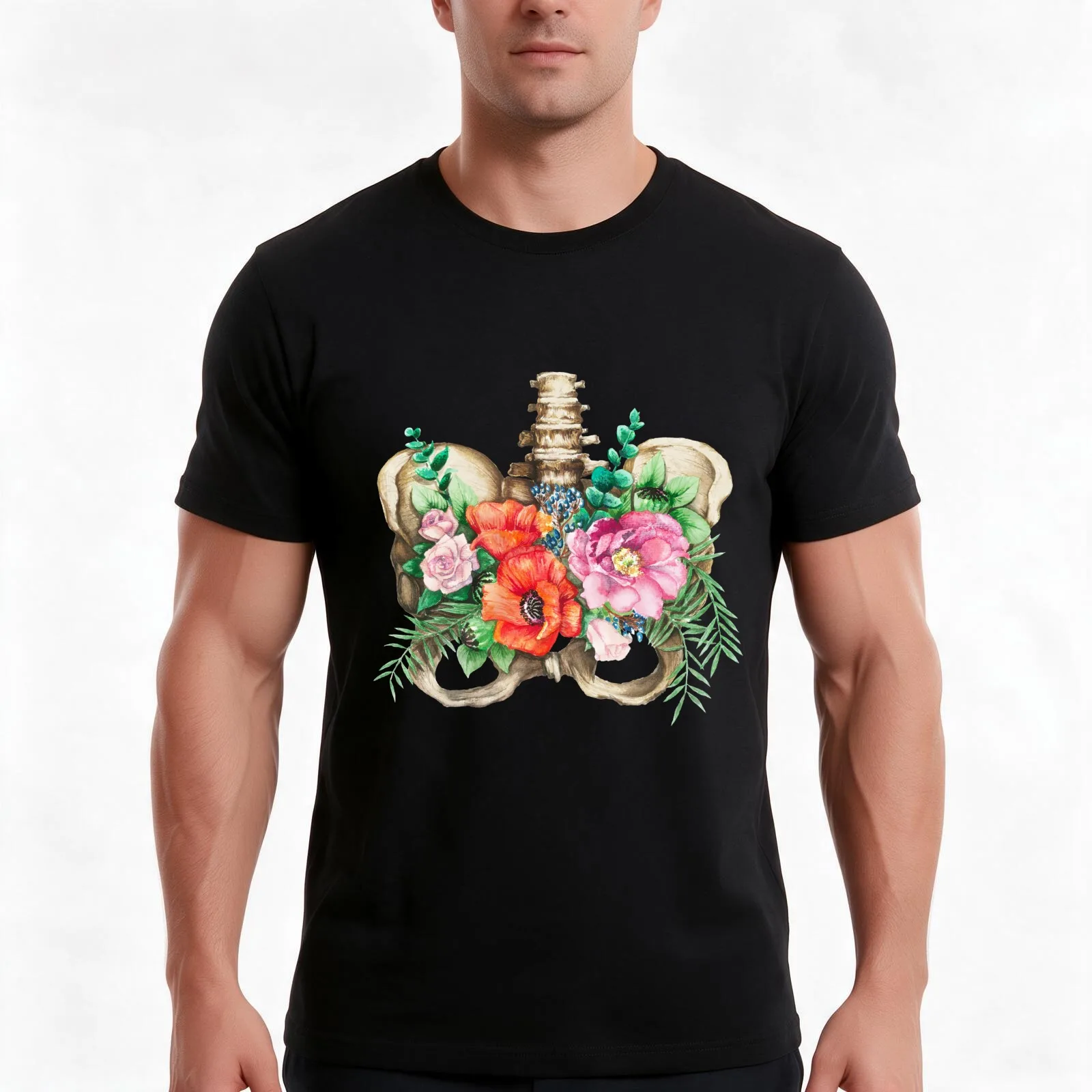 Poppies & Peonies T-Shirt, Summer Casual Cotton Tee, Oversized Streetwear Tops, Vintage Graphic Print, Loose Fit Short Sleeve