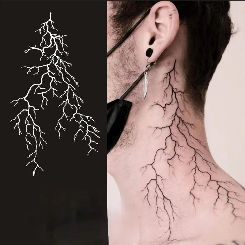 Dark Simple Lines Temporary Tattoo Sticker Arm Neck Fissured Blood Vessels Waterproof Durable Art Fake Tattoo Cool Men Women