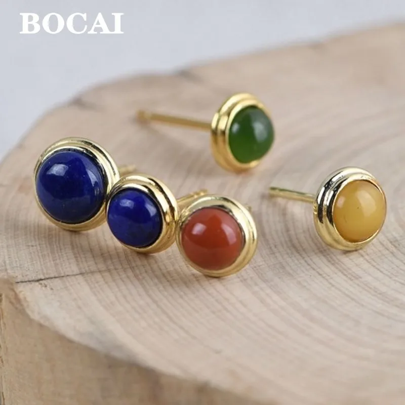 

Модные и минималистичные женские серьги из серебра 100% пробы BOCAI с натуральным лазуритом/яшмой/медовым воском/красным агатом