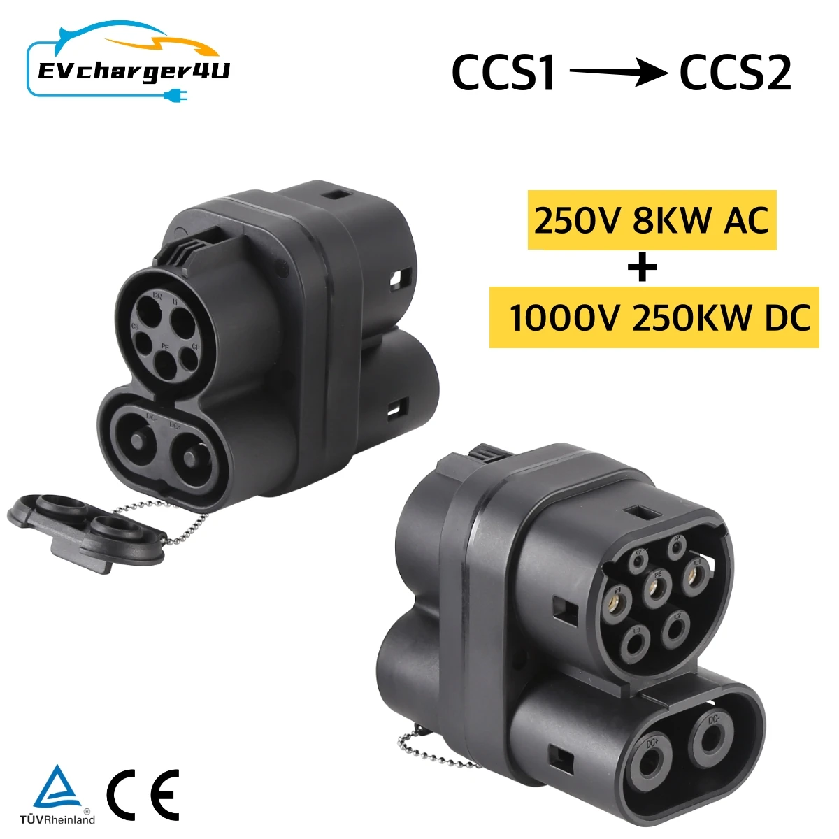 EVcharger4U DC 250KW CCS1 Fast Charger to CCS2 Car Combo AC Type2 to J1772 EV Charging Adapter Connector for EU Made Vehicles