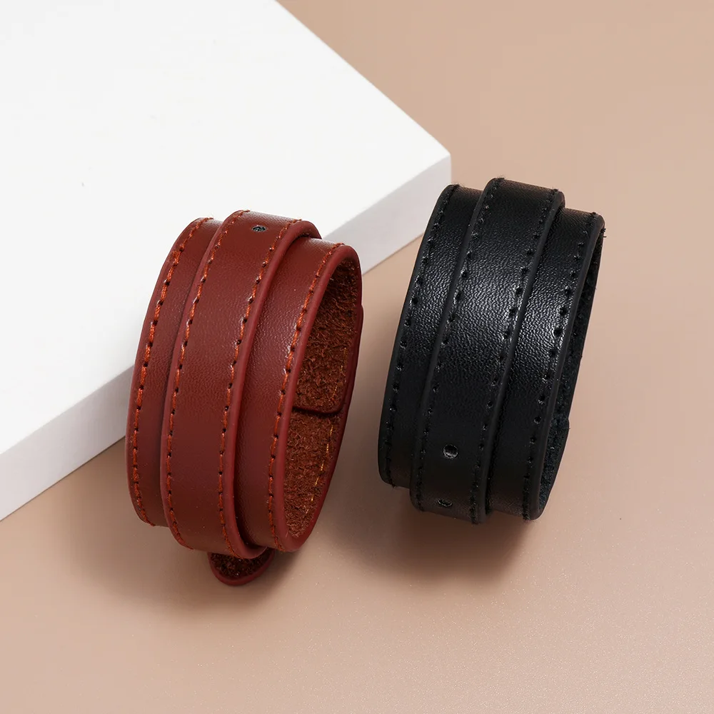 Punk Style Genuine Leather Bracelet for Hand Wrist Wristband Men Woman Watch Strap Couple Jewelry Gift view 3