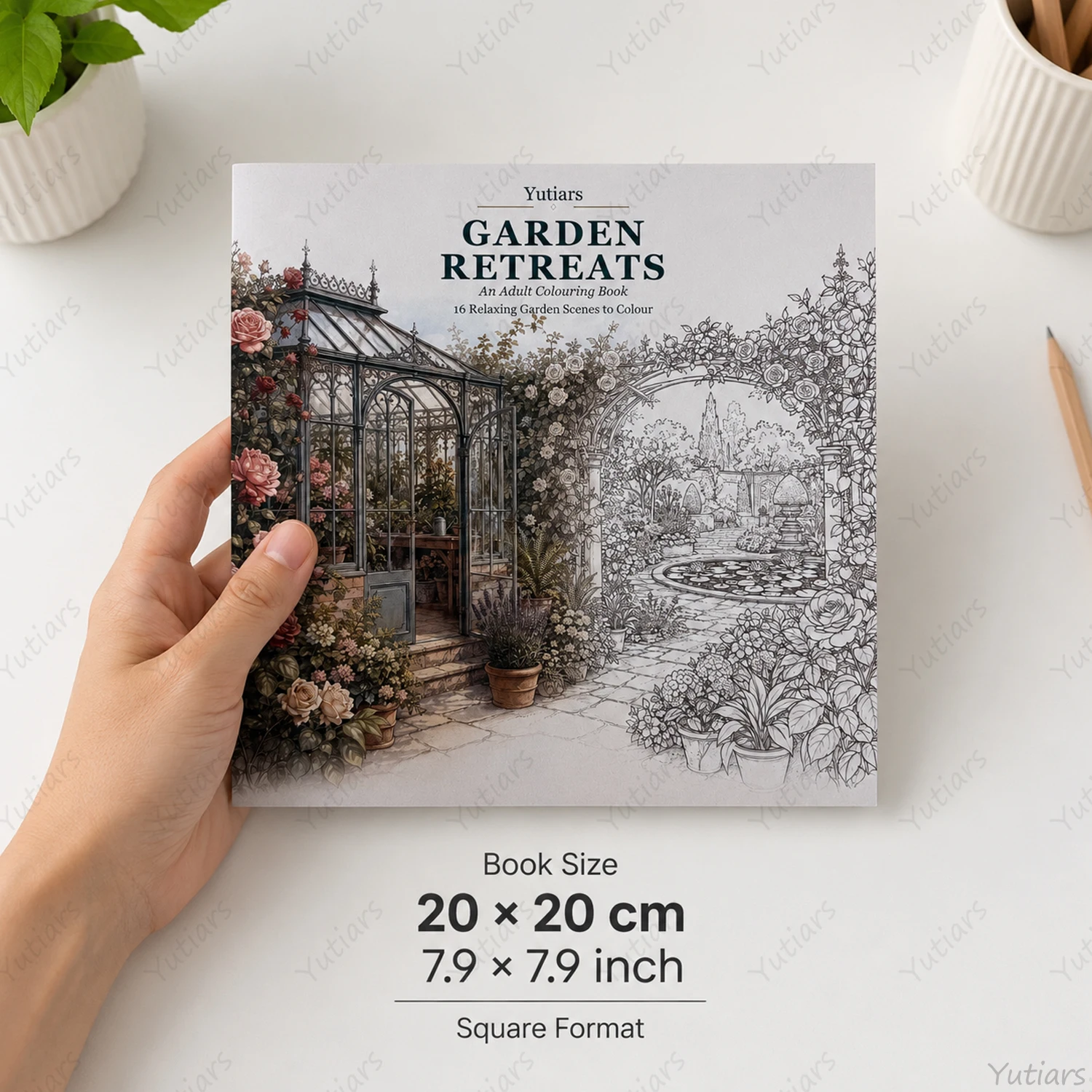 Yutiars Adult Colouring Book Garden Retreats 16 Relaxing English Garden Scenes 20x20cm Single-sided Printing Relaxation Gift