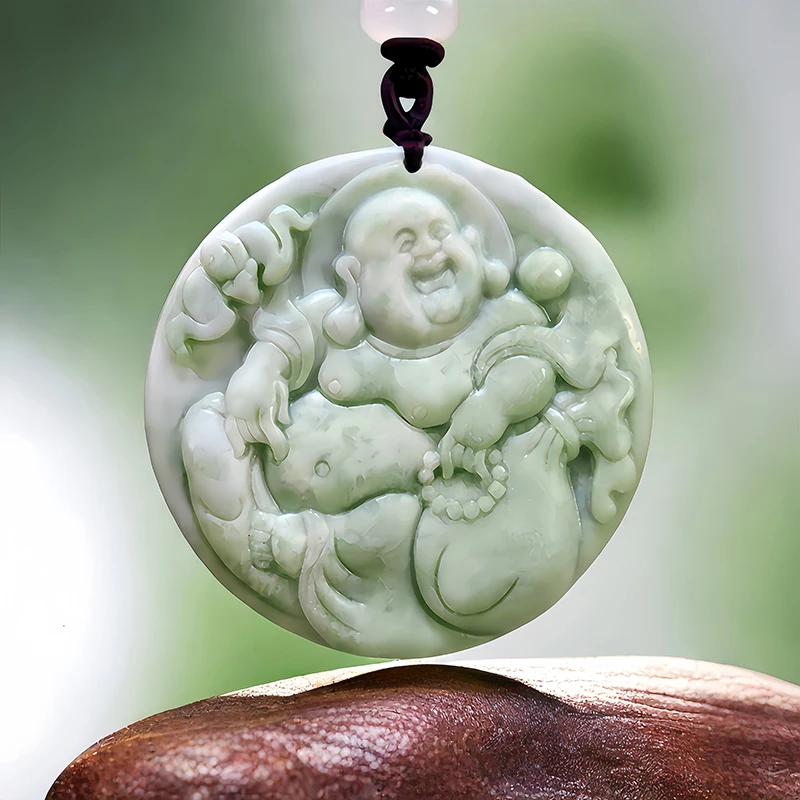 Green Natural Real Jade Maitreya Buddha Pendant Necklace Gift Luxury Designer Fashion Gifts for Women Men Vintage Gemstones