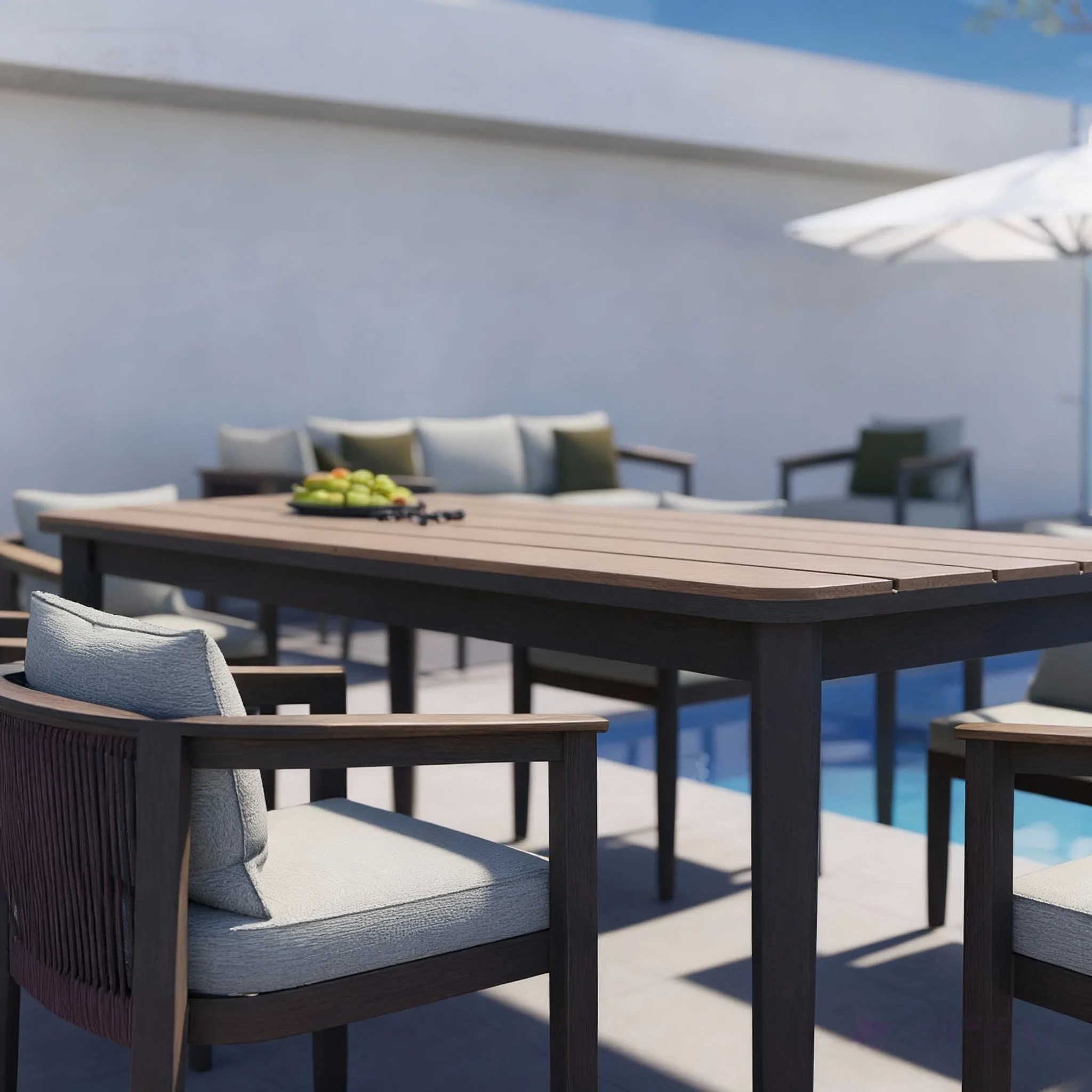 ！@Dwoo Modern Classical Design Aluminum Rope Patio Dining Set 7 Pieces Outdoor Water Proof Dining Table Chairs Set
