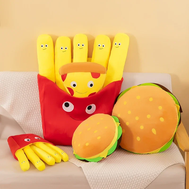 French Fries Hamburger Plush Toy Pizza Foodie Snack Throw Plant Stuffed Doll Holidays Props Decorative Throw Pillow for Kids