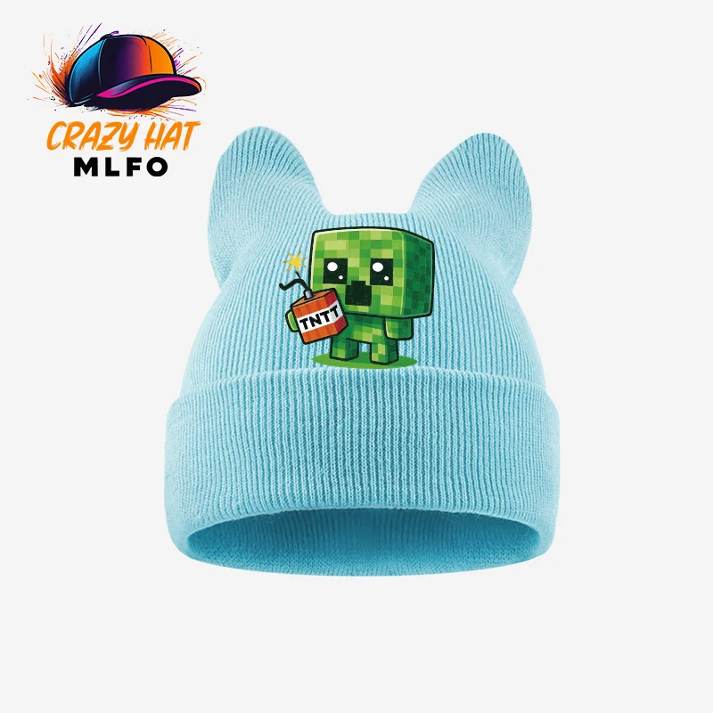 Kawaii Trend Toddler Knit Cold Hat 1‑3Y Peeking Black Cat Cartoon Print Kids Knitted Beanie Cute Daily Children Cap view 6