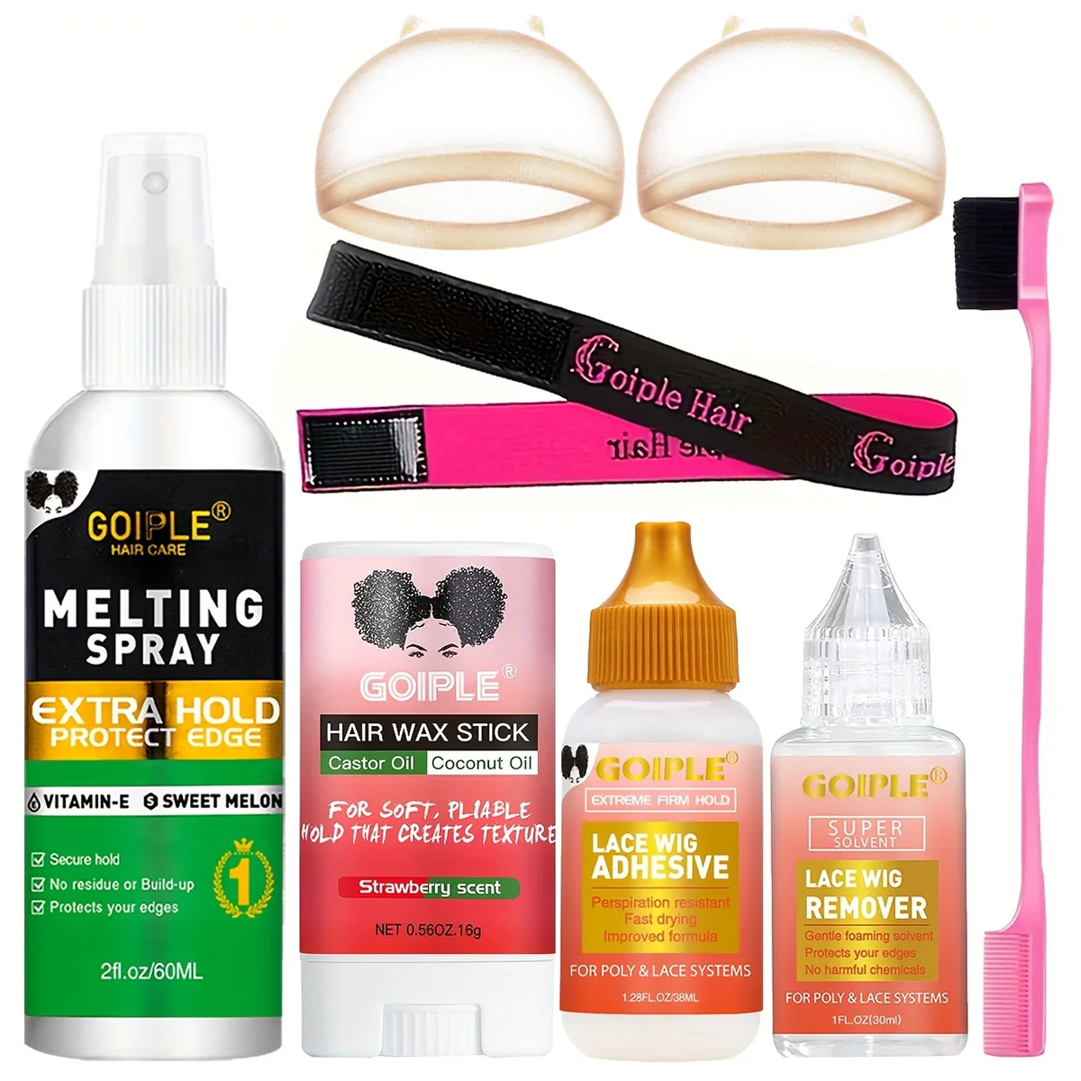 Extra Hold Lace Wig Adhesive,Melting Spray,Remover,Wax Stick,HD Caps,Band with Brush Lace Front Wigs Tools,Lace Wig Install Kit