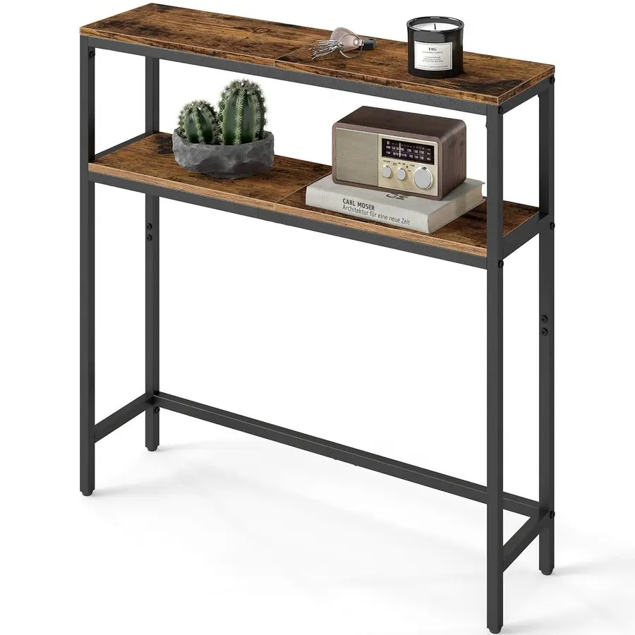 

Console Table, 2Tier Narrow Sofa Table with 2 Shelves, 7.9 x 31.5 x 31.5 Inches, for Living Room, Hallway, Entryway, Rustic Brow