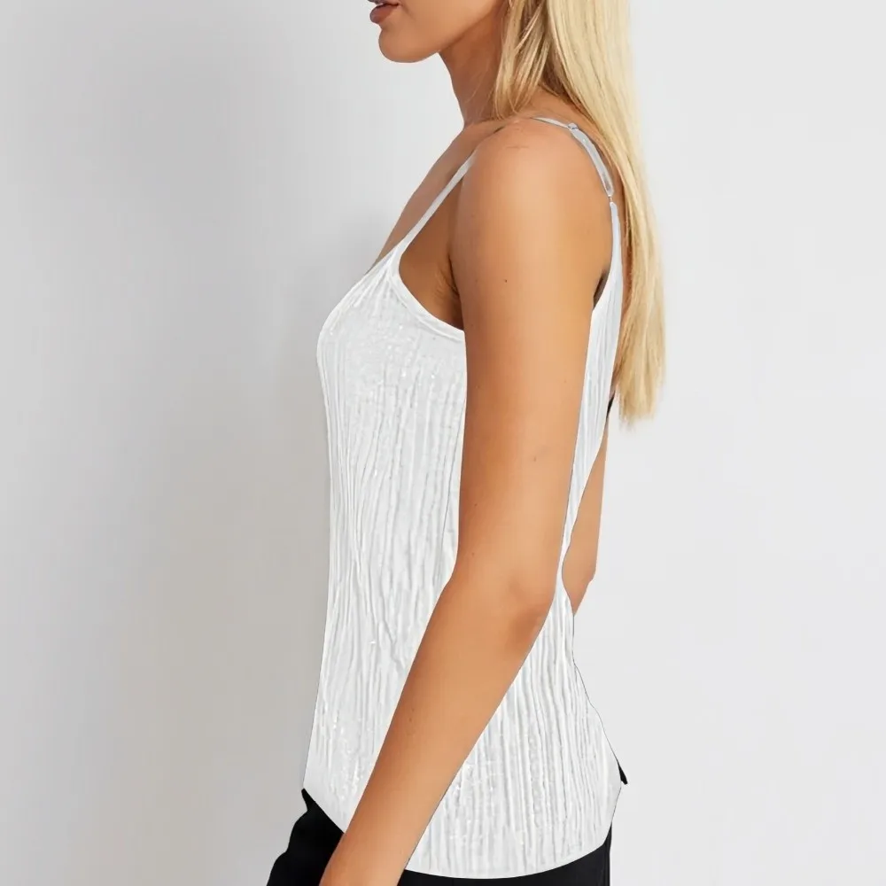 Fashion Solid Color Women Camisole Thin Strap U-Neck Sleeveless Vest Top Loose Bottoming Shirt Button Front Vest Summer Season