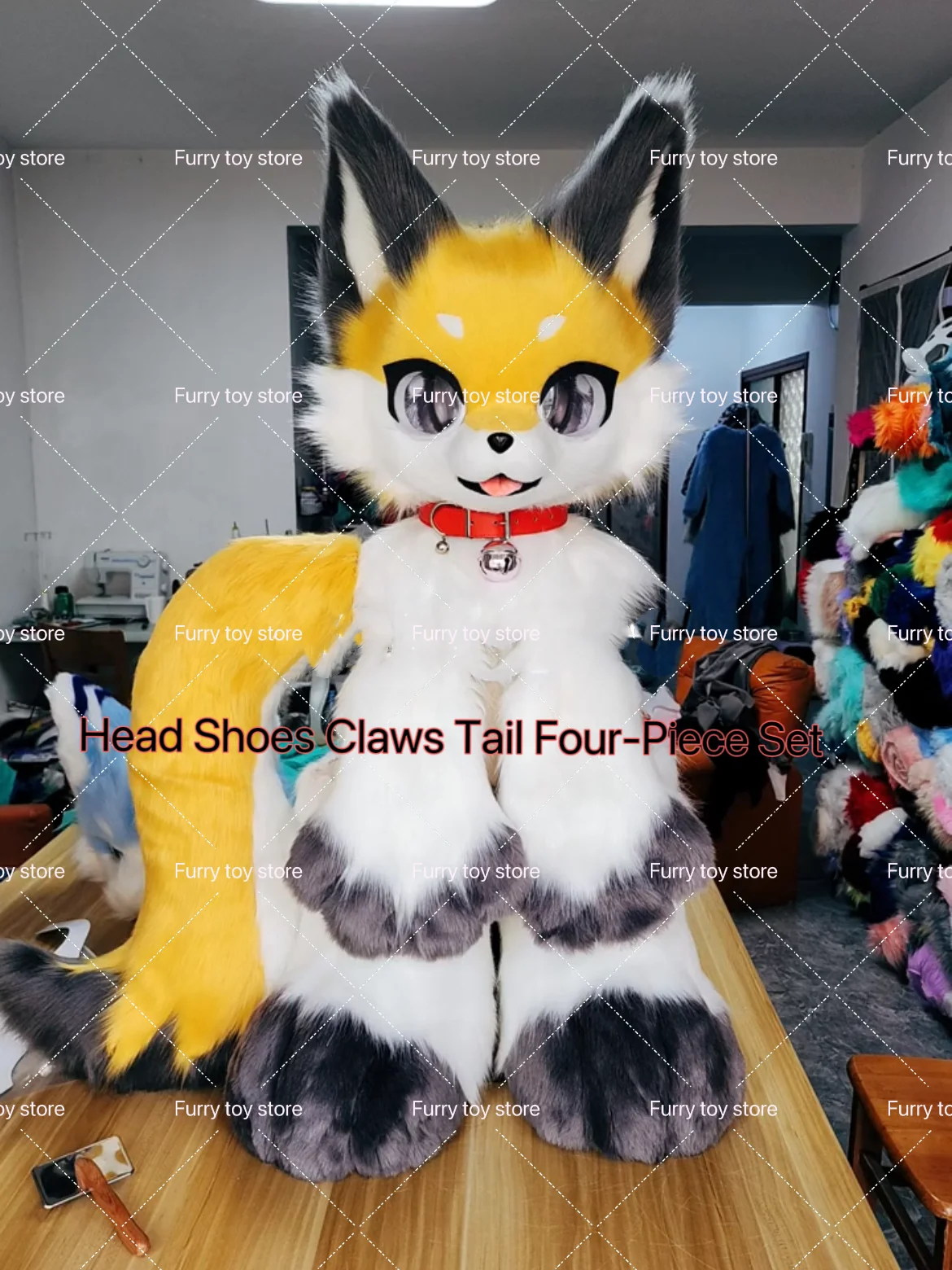 Fursuit Head Shoes Claws Tail Four-Piece Set Cute Furry Cosplay Dog Wolf Head Costumes Customized Fursona Head Comiket Furries