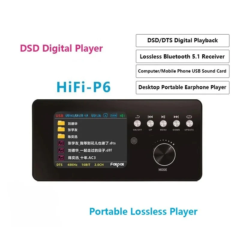 Portable Digital Audio Player DTS DSD256 Lossless Audio Decoding Output HIFI Music Turntable ES9018 DAC QCC5125 Bluetooth 5.1