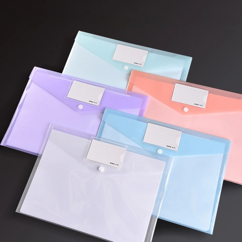 10Pcs Morandi Transparent Snap Button File Bag A4 Document Pouch Waterproof Paper Storage for Exam Archive Random Color