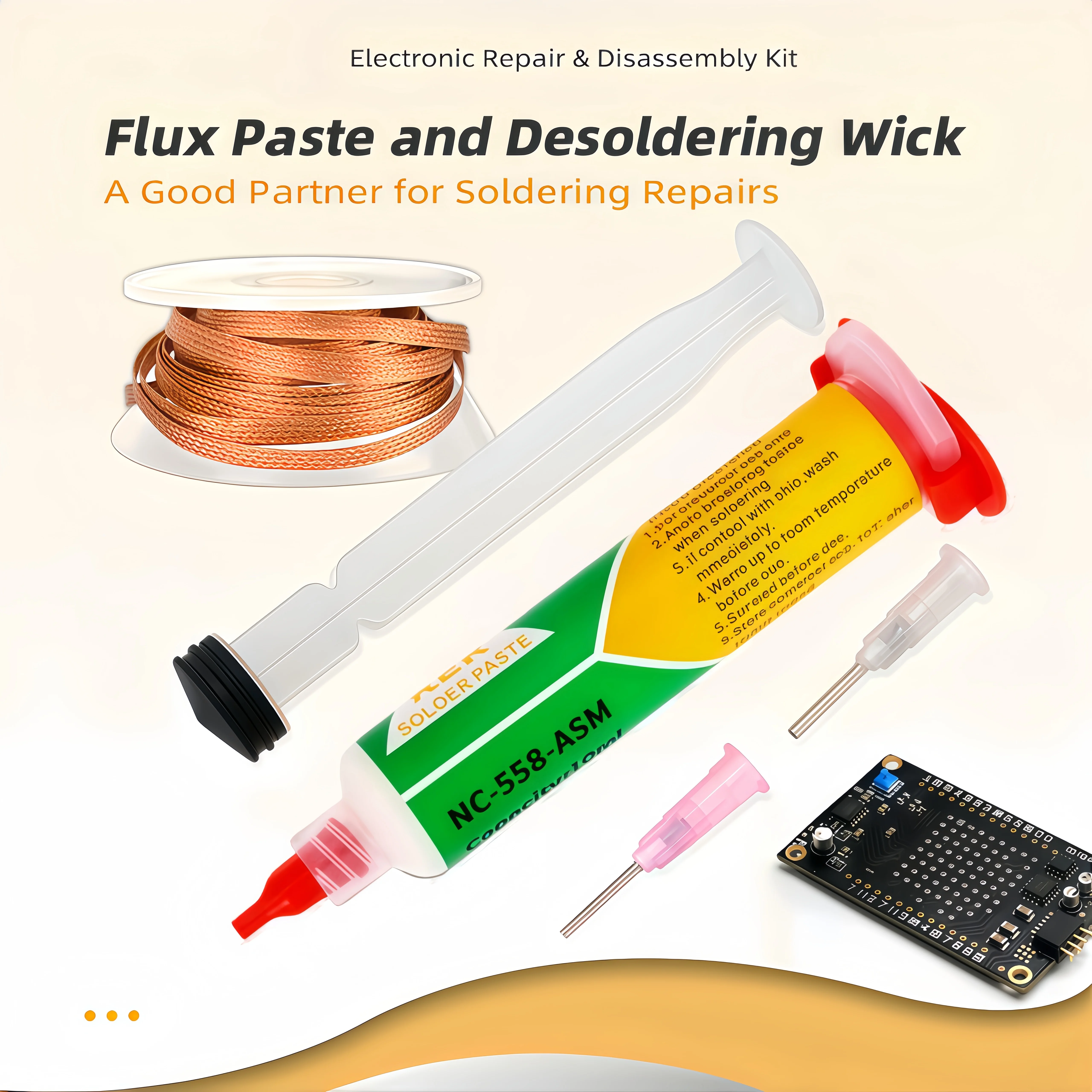 KEK NC‑558‑ASM No‑Clean 10ml BGA Flux Paste Kit with Tin Removal Wire for BGA Reflow PCB SMD Motherboard Repair