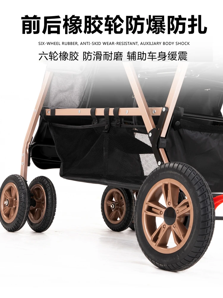 Zwillings-Kinderwagen vorne sitzen und hinter zwei Kindern können sich hinlegen. Leichte, zusammenklappbare Kinderkinderwagen