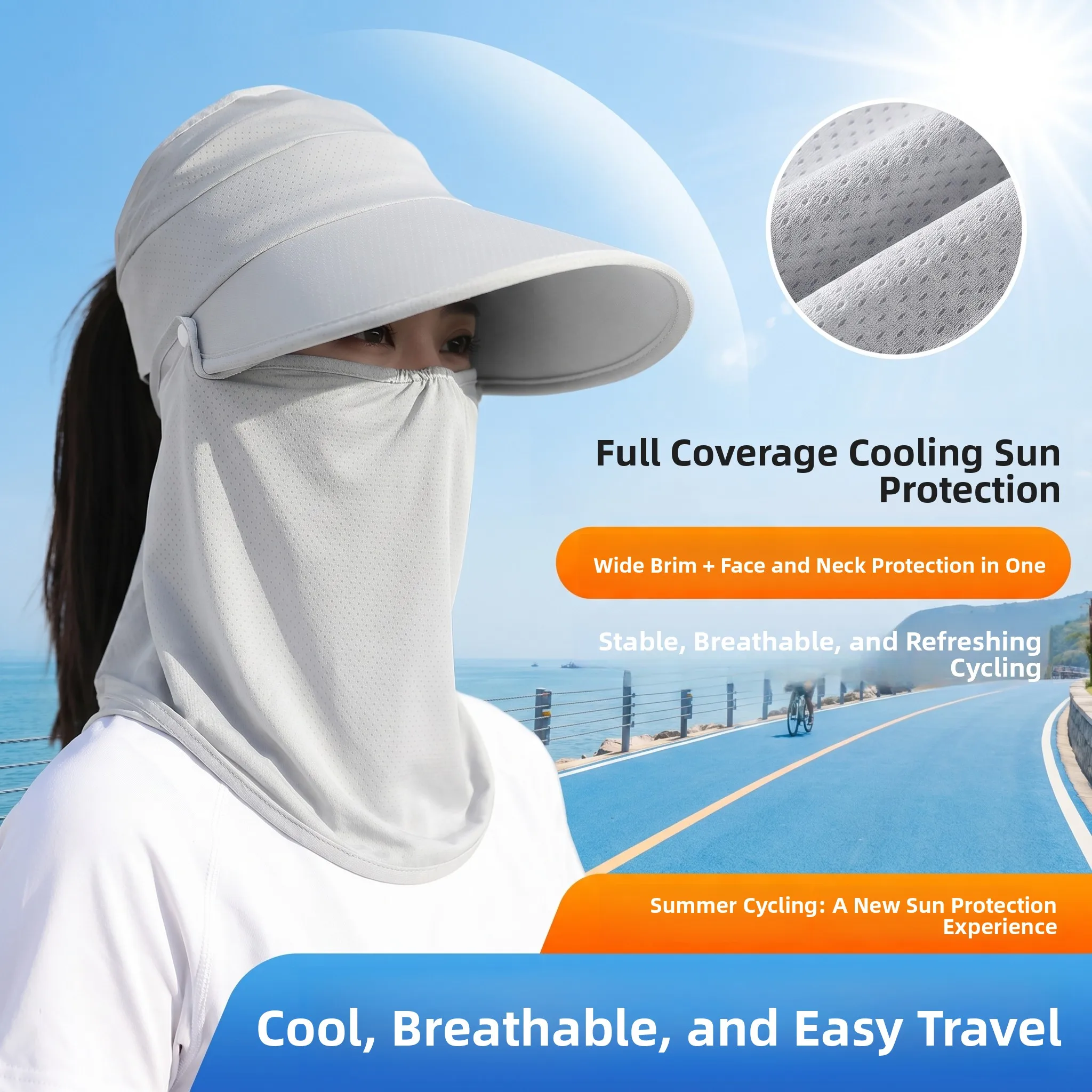 Women's Sun Hat Large Brim Integrated Anti-UV Riding Not Falling Casual Style Travel Scenarios Summer Season Mid-aged Suitable