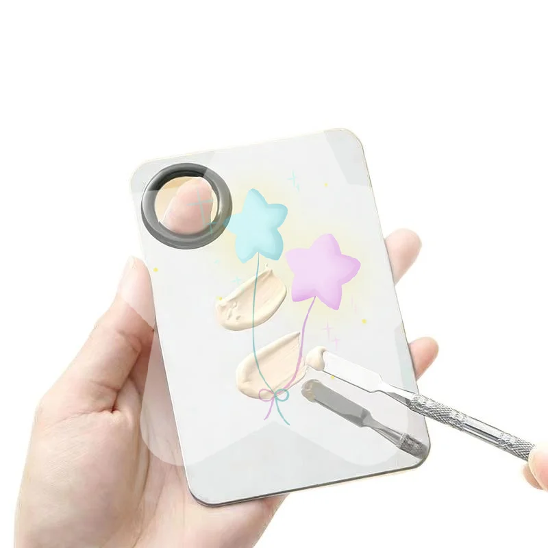 Paleta de mistura de maquiagem em aço inoxidável com espátula para base, batom e esmalte – ferramenta de maquiagem para viagens.