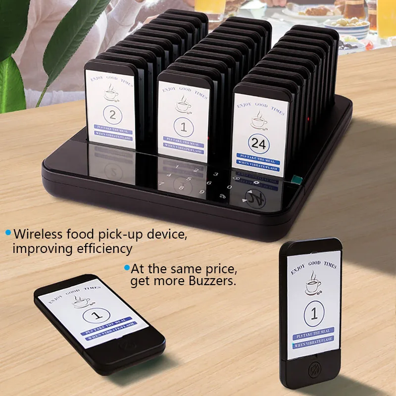 Wireless Restaurant Pager System Waterproof Queue Paging Calling System Meal Picker Set Calling Device with 30 Buzzers