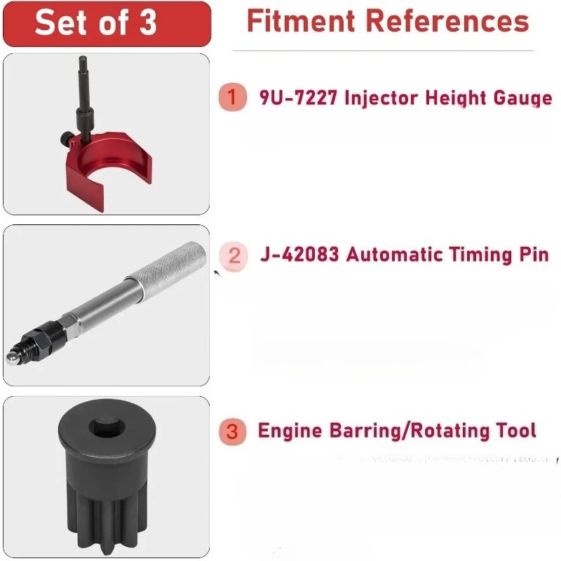 For CAT 3406E C-15 C-16 9U-7227 Injector Height Adjustment Gauge & Engine Barring Socket, 3 Pcs Tool Set