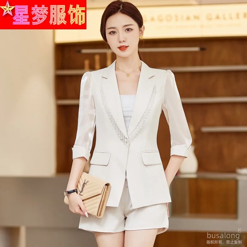 

Design Sense Niche Suit Jacket Women's Summer Thin Three-Quarter Sleeve Small Fashion Leisure Suit Shorts Suit