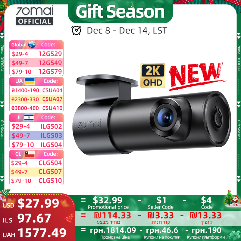  70mai Dash Cam M310 Plus 2K 1440P 143°FOV F1.55 Smart Voice Control 24H Parking Guard Night Vision 70mai M310 Plus 2K Car DVR 
