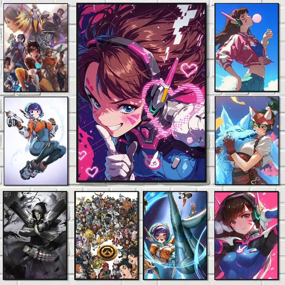 GAME Overwatch Anime Poster Waterproof Wall Art Sticker For Bar Living Room Vintage Room Decor Print Gift
