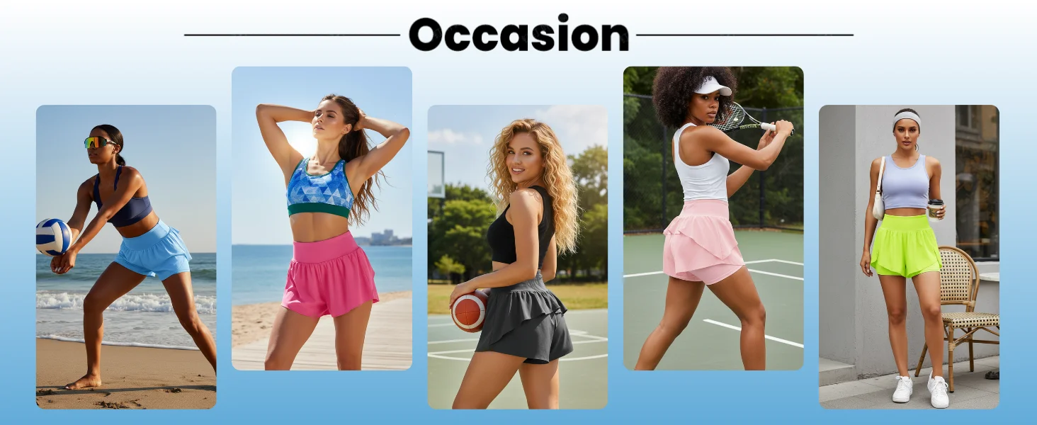 TACVASEN Womens 2-in-1 Shorts Skirt Quick Dry Workout Shorts with Zip Pocket Flounce Ruffle Hem Athletic Shorts with Mesh Liner