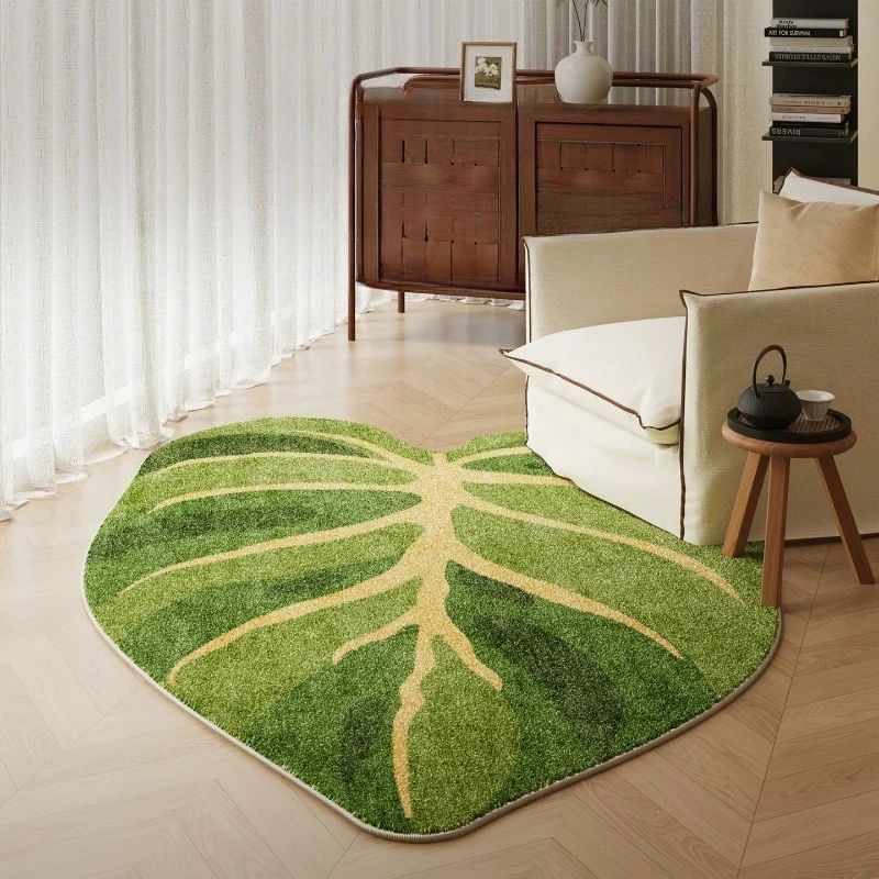 Leaf Pattern Living Room Decoration Green Carpet Irregular Shape Rugs for Bedroom Fluffy Soft Bedside Floor Mat Thick Plush Rug
