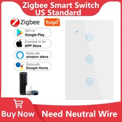 ZigbeeTuya Smart Light Switch Touch WiFi Wall Switch Work With Alexa Google Home Alice Smart Life 1/2/3/4 Gang Need Neutral Wire