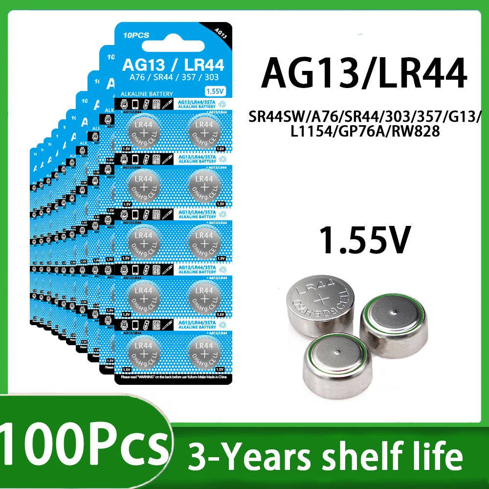 10-100 adet 1.55V AG13 LR44 düğme piller LR44 L1154 RW82 SR1154 SP76 Pila SR44 LR1154 düğme pil izle oyuncaklar için uzaktan kumanda